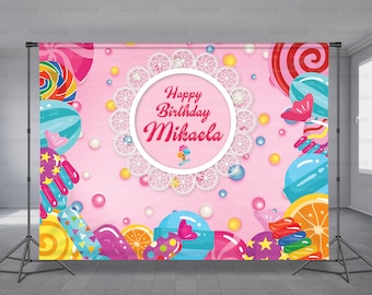 Candy Birthday Backdrop, Baby Shower, Lollipop, Candy Bar, Party Decoration, Custom Banner, Photo Booth, Colorful Theme, Any Size Banner