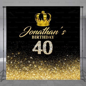 All Ages Gold Crown Birthday Backdrop, Diamond Numbers, Photo Backdrop, King Backdrop, Black Background, Gold Glitter, Any Size Banner