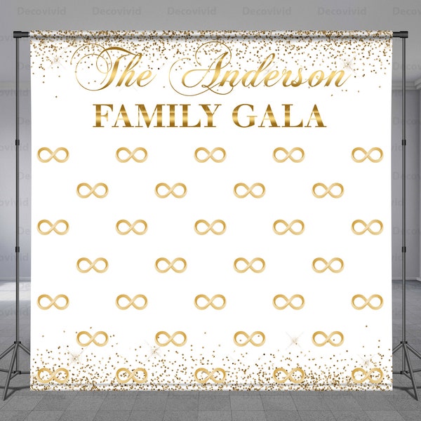 Family Gala, Backdrop, Golden Infinity Theme, Family Reunion, Add Photo, Step And Repeat Birthday Party, Decoration, Glitter, Photo Booth