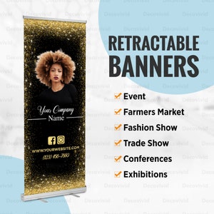 Business Retractable Banner, Roll Up Banner, Custom Banner Sign, Pop Up Shop Banner, Trade Show Sign, Banner Stand, Social Media Banner