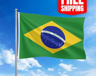 Custom Brazil Pole Flag Indoor Outdoor, Football Flags, Country, Business Logo, School, Church & Sports Team Flag | Single or Double Side