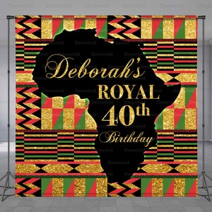 Africa Map Birthday Backdrop, African Background, Holiday, Gold Design, Royal Theme, Photo Booth, Ethnic Step and Repeat, Any Size Banner