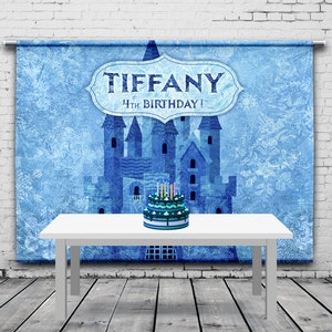 Winter Castle Birthday Backdrop, Winter Background, Personalized Banner, Photo Booth, Birthday Banner, Any Size Banner