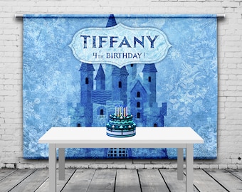 Winter Castle Birthday Backdrop, Winter Background, Personalized Banner, Photo Booth, Birthday Banner, Any Size Banner