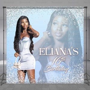 Photo Birthday Backdrop, All Ages Birthday, Silver Glitter, Photo Background, Party Decoration, Photo Booth, Add Photo Free, Any Size Banner
