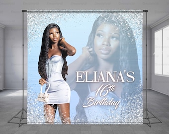 Photo Birthday Backdrop, All Ages Birthday, Silver Glitter, Photo Background, Party Decoration, Photo Booth, Add Photo Free, Any Size Banner