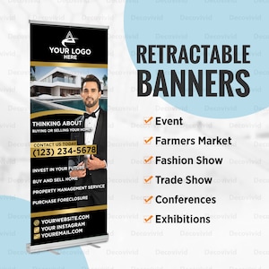 Custom Retractable Banner Stand, Roll Up Banner, Pop Up Banner, Business Printed Sign, Custom Photo Retractable, Trade Show, Realtor Sign