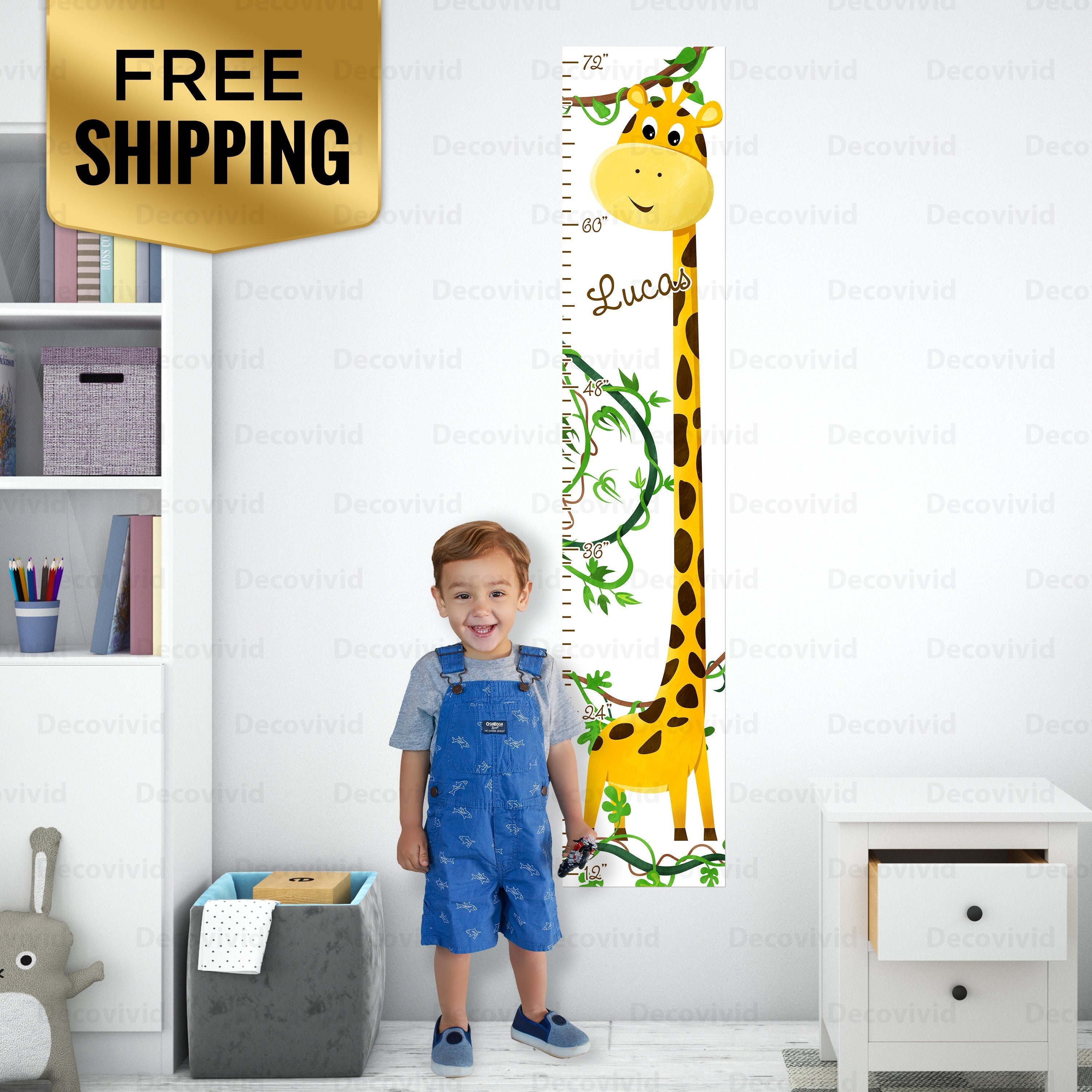 Toise Murale Enfant En Bois 50-200 Cm - Règle De Croissance à Coller Sur Le Mur | Décoration Chambre Bébé, Cadeau De Naissance - 5