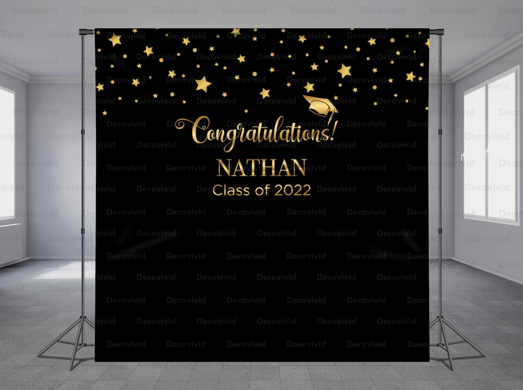 Graduation Step and Repeat Party Backdrop, Class of 2022, Black Gold ...