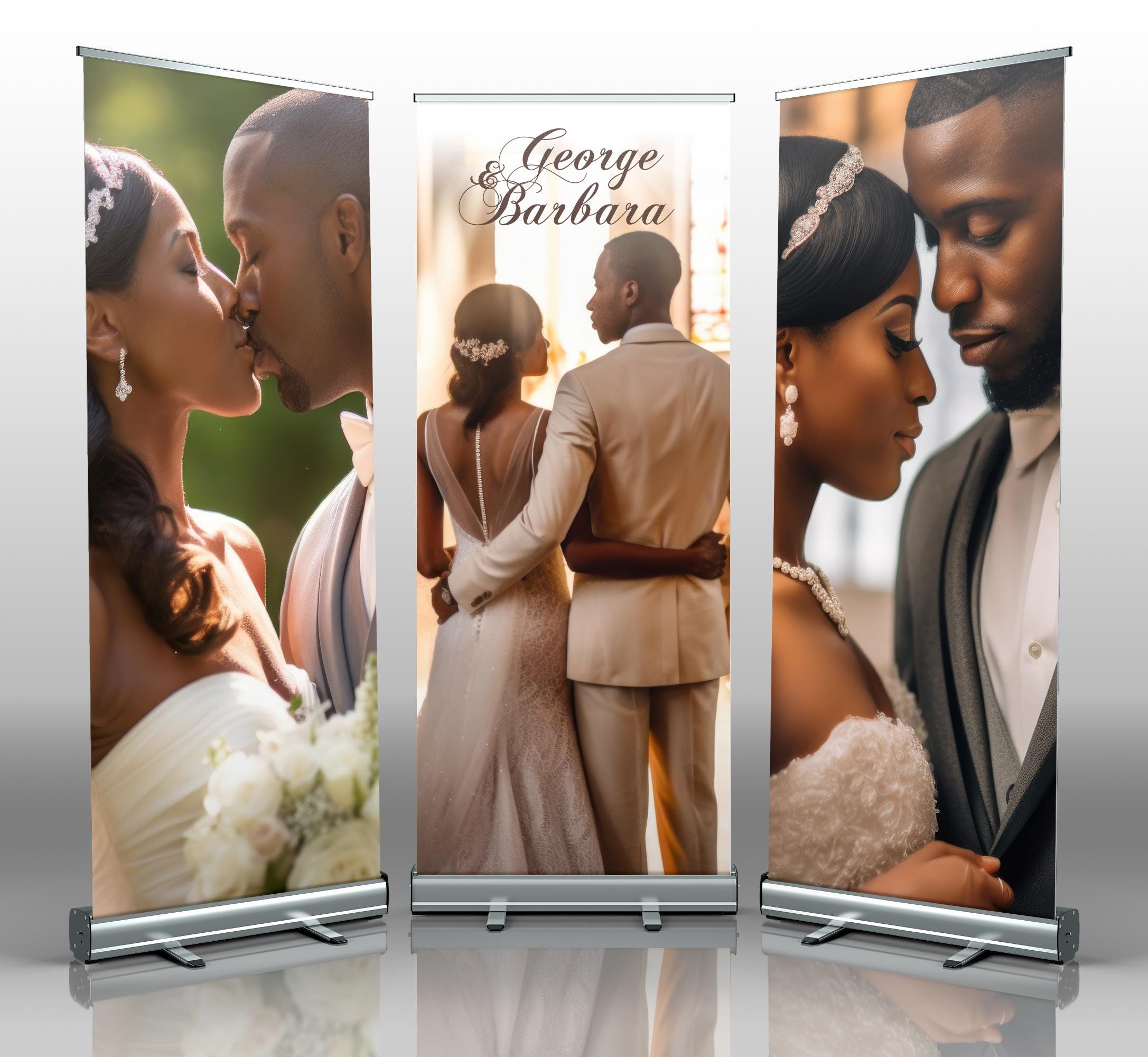 3 Sets Wedding Retractable Banner and Stand, Couples Sign, Engagement, Custom Photo Retractable, Triple Roll up banner,