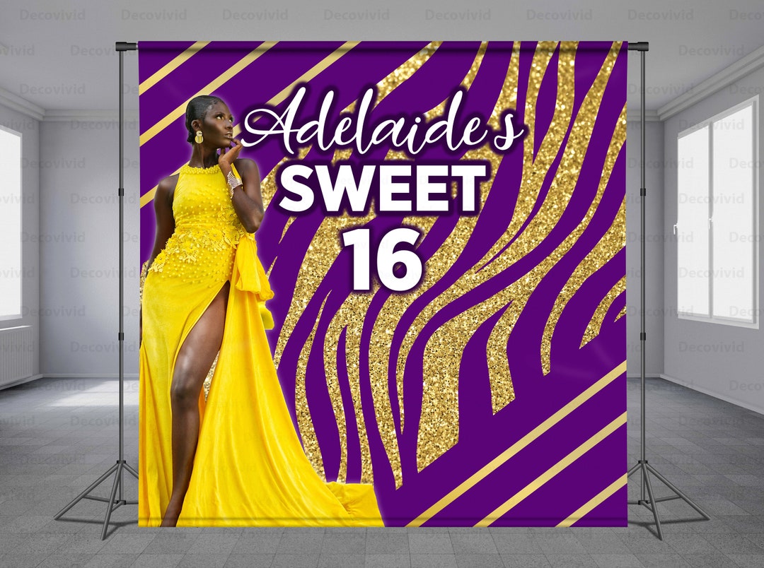 Zebra Birthday Backdrop, Editable Colors, Sweet 16, Zebra Print