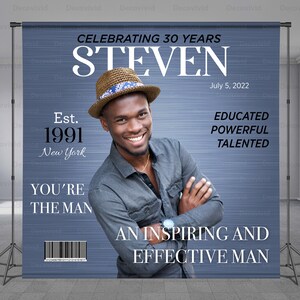 Photo Backdrop, Magazine Cover Birthday Backdrop, Backdrop Photo, Step and Repeat, Add Free Photo, Personalized Message, Any Size Banner