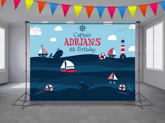 Nautical Birthday Backdrop, Baby Shower, Sailing Party Background, Anchor,  Boat, Personalized Banner, Navy Blue Red Theme, Any Size Banner -   Canada