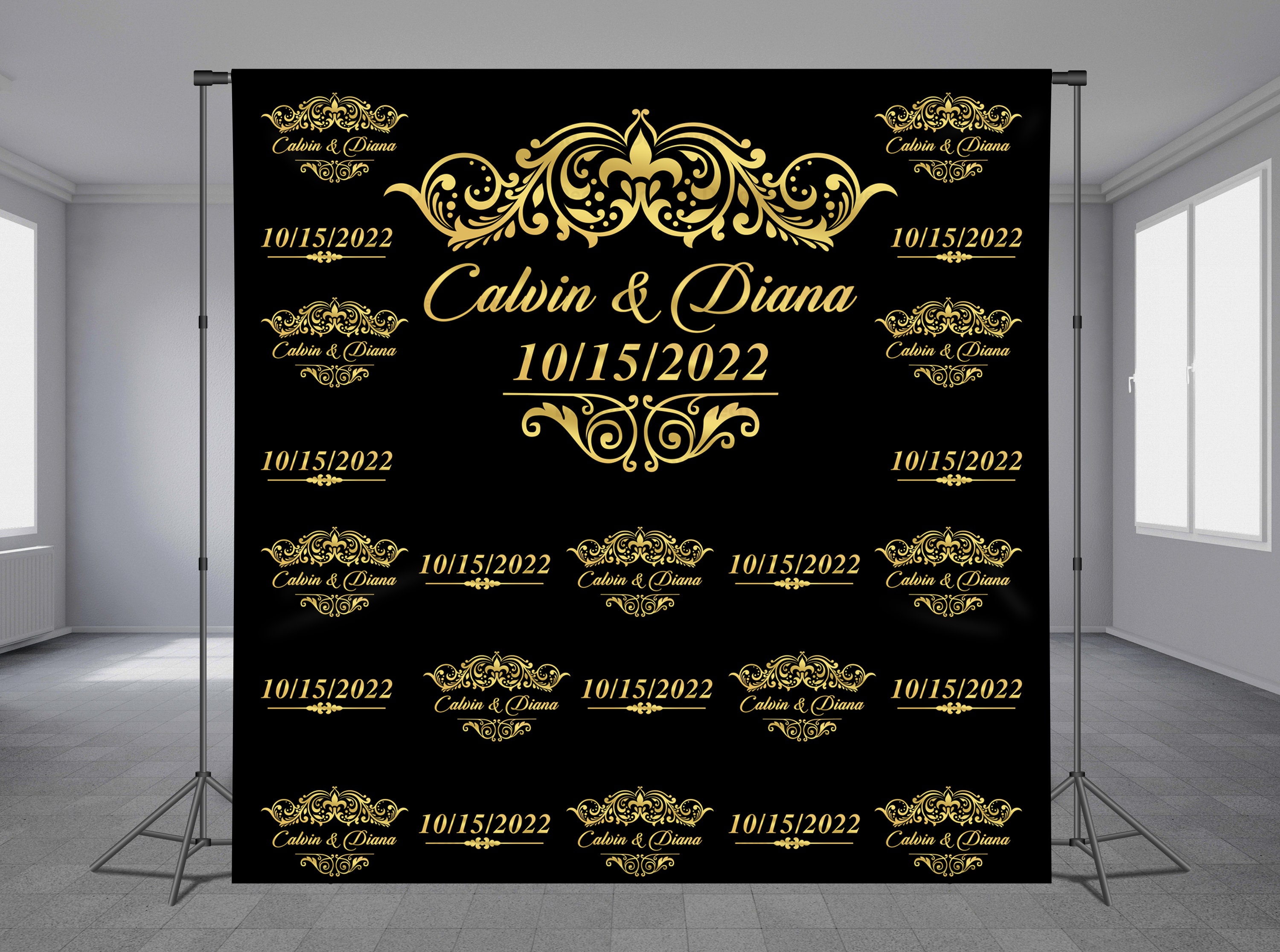 Black And Gold Step And Repeat Wedding Step and Repeat Backdrop Black Background Gold - Etsy India