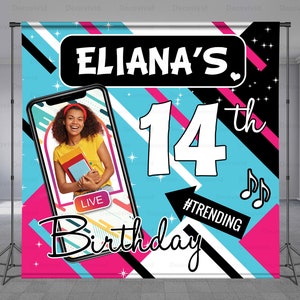 Social Media Birthday Backdrop, Teen Theme, Cellphone, Custom Backdrop, Music Party, Dance Event, Personalized, Girl Decor, Any Size Banner