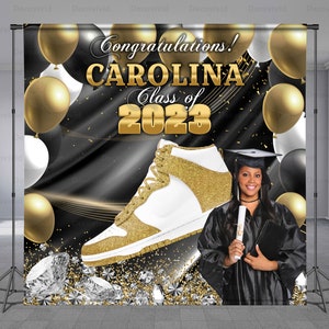 Sneaker Ball Graduation Backdrop, Graduate, Balloons, Grad party, School Theme, Party Decor, Diamond Glitter, Photo Booth, Any Size Banner