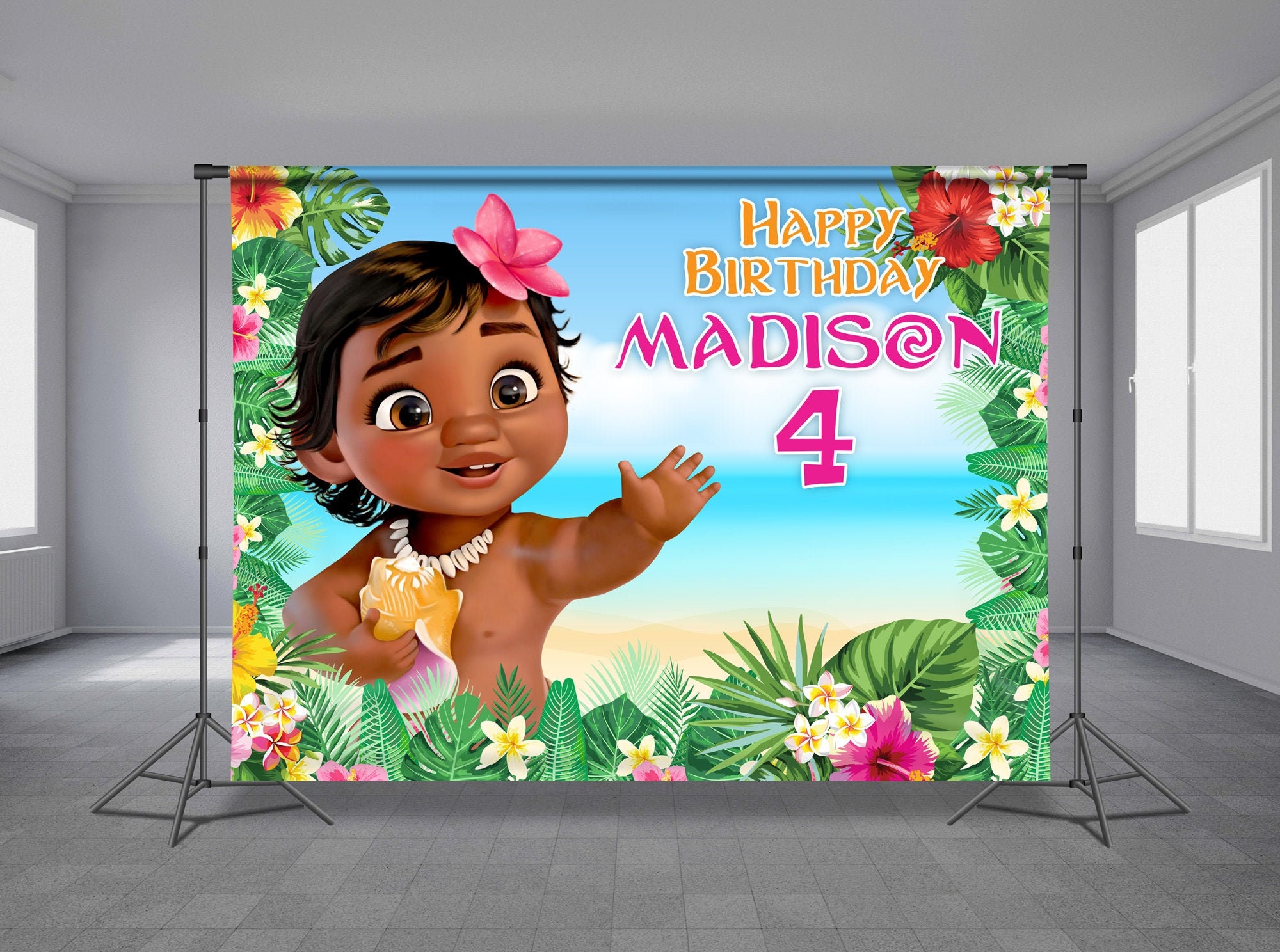 Baby Moana Birthday Backdrop Custom Cute Moana Party Baby Etsy Hong Kong