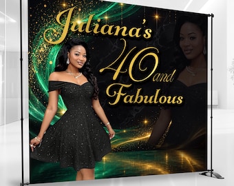Green Gold Design Custom Backdrop, Photo Fabulous Birthday Backdrop, All Ages, Sparkle Background, Party Decoration, Photo Booth