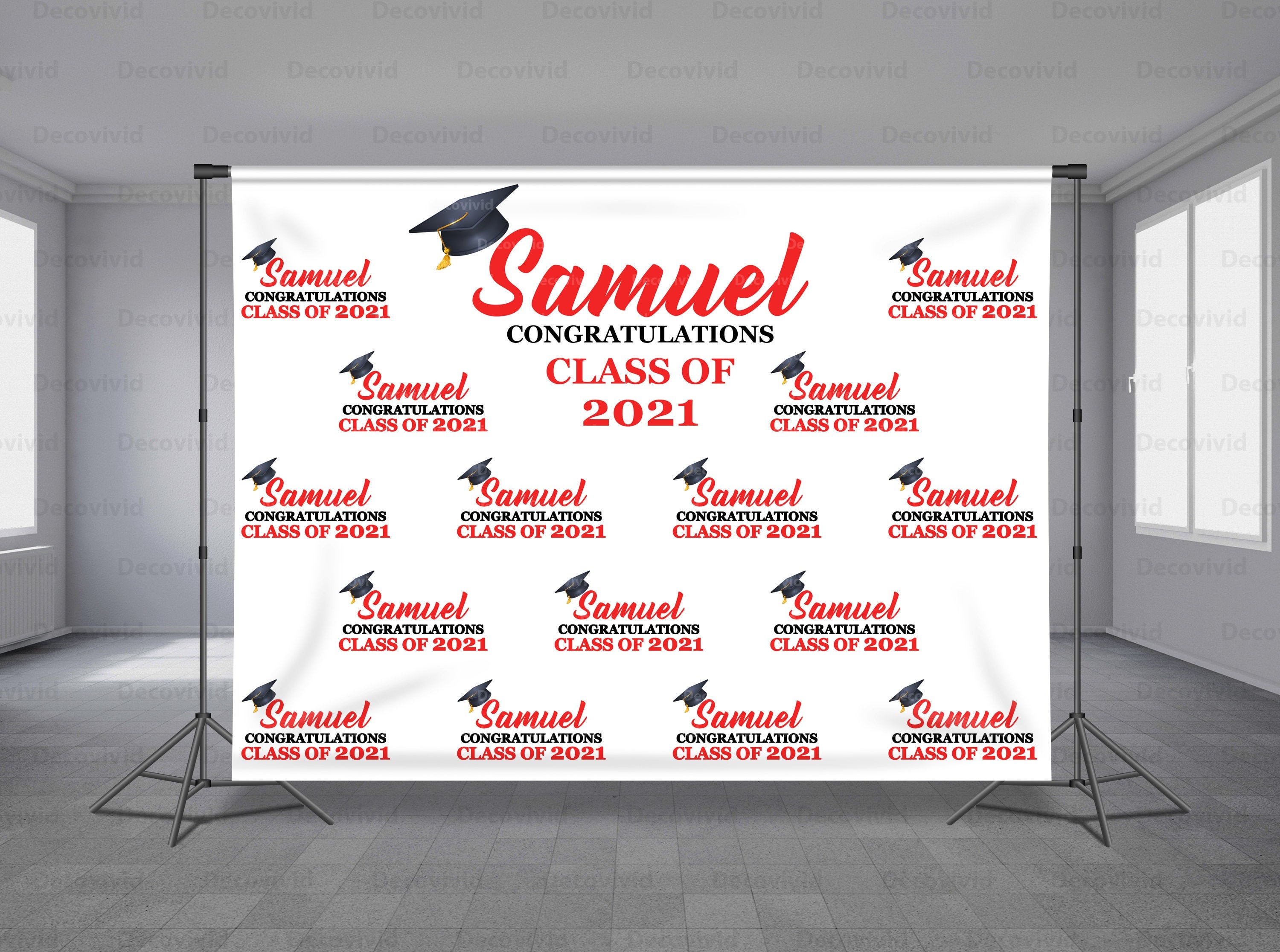 Graduation Step and Repeat Party Backdrop, Class of 2021, Red White ...