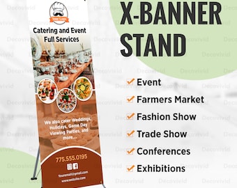 Catering and Restaurant Shop Pop Up Banner, X Banner Stand, Business Banner, Trade Show, Custom Sign, Event Occasions Sign, Custom Design