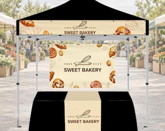 Custom Event Tent Banner Set | Personalized Front Banner + Backdrop + Table Runner | Vinyl Trade Show Display, Fully Personalized