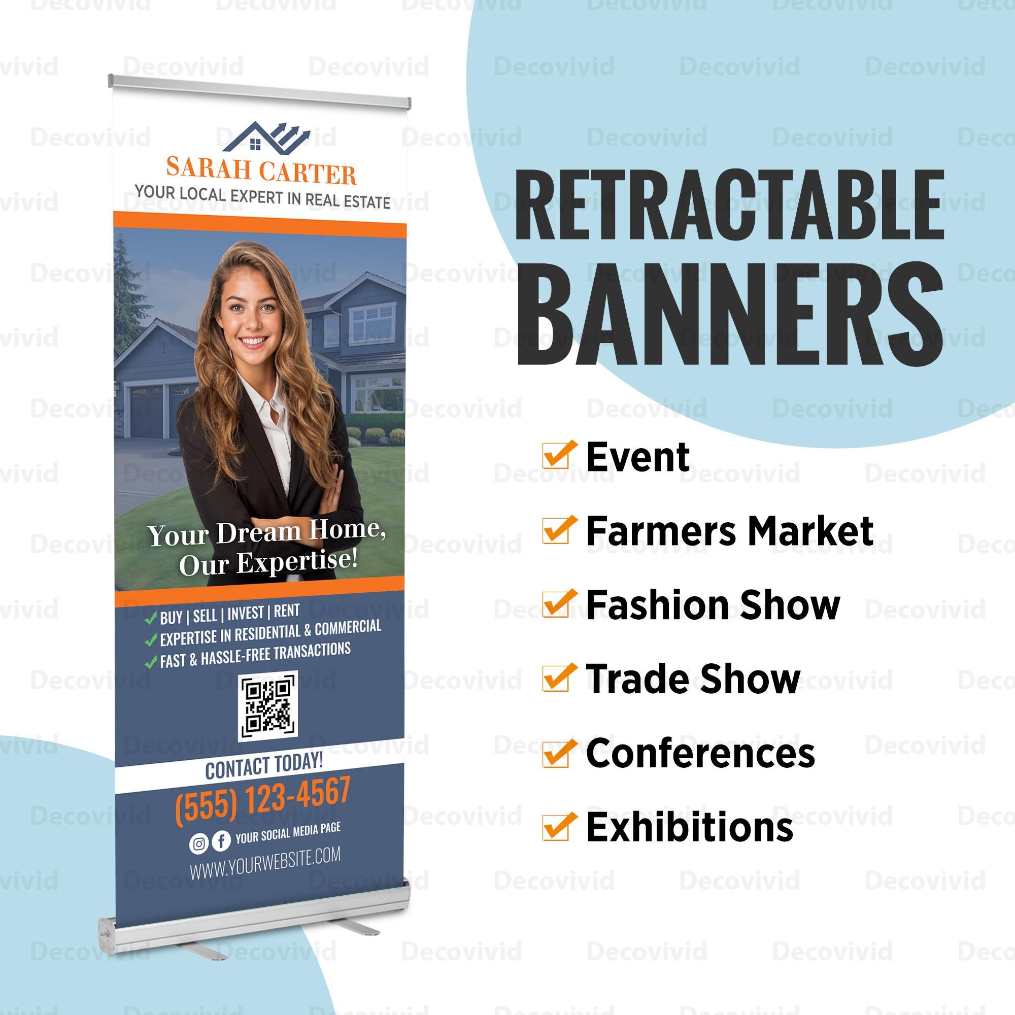 Real Estate Retractable Banner and Stand, Business Printed Sign ...