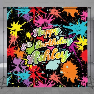 Color Splash Birthday Backdrop, Paint Background, Colorful Theme, Hand Painting, Splattered, Kids Abstract, Watercolor, Any Size Banner