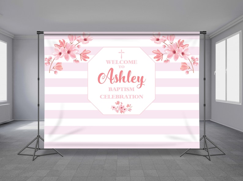 Baptism Christening Backdrop Baby Girl Theme Floral Etsy