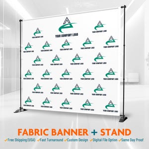 Custom Fabric Backdrop with Stand, Step and Repeat, Polyester Banner, Backdrop stand and banner, Wrinkle Free, Business or Party Decoration