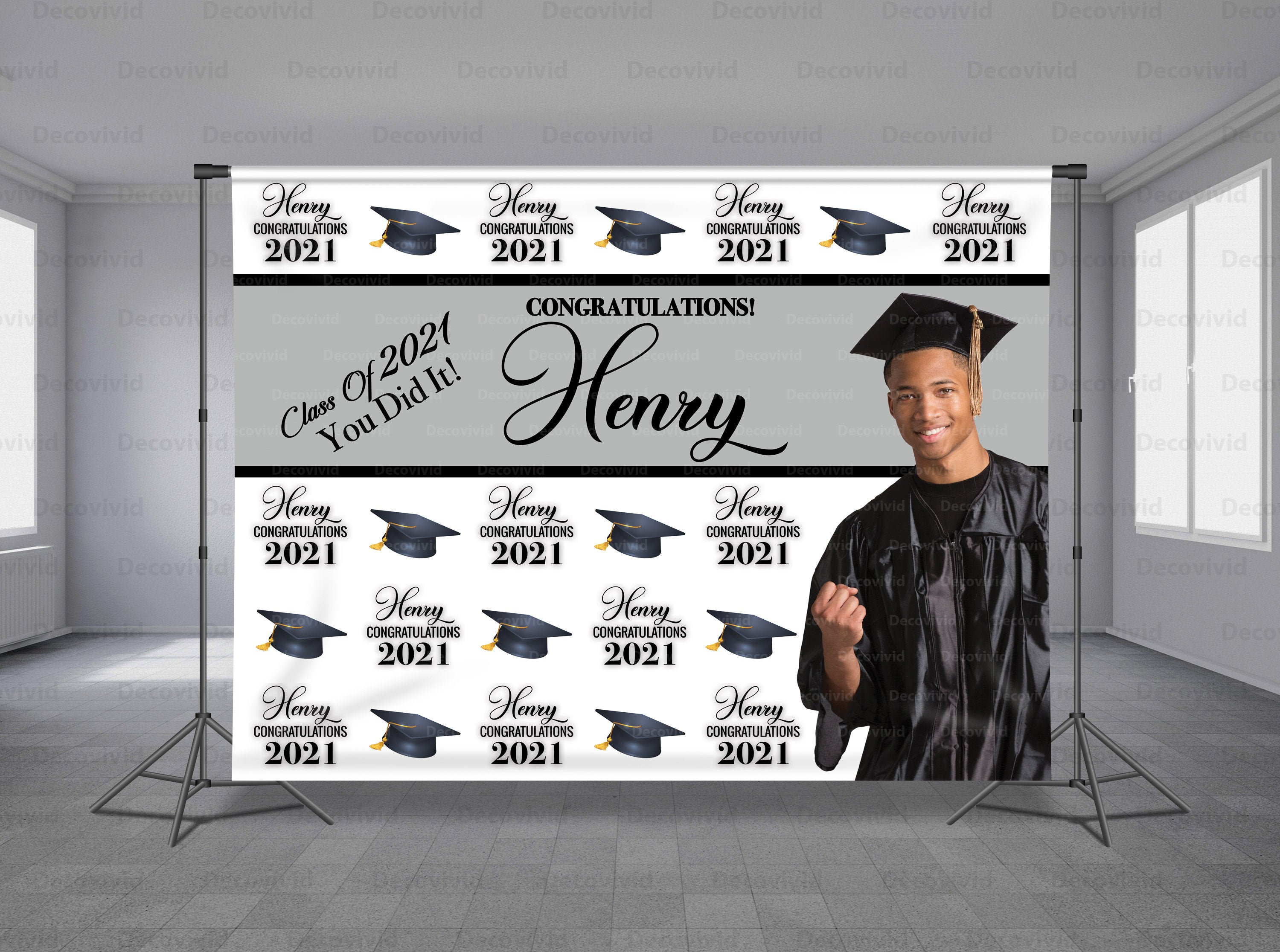 Graduation Party Backdrop, Step and Repeat, Class of 2021, Add Your ...