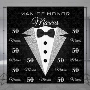 Glitter Tuxedo Birthday, Business Man Backdrop, Myth, Legend, Suit and Tie Theme, Step and Repeat, Any Occasion, Elegant, Any Size Banner