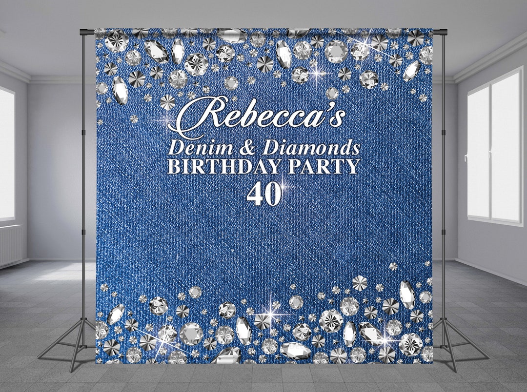 Denim Diamond Birthday Backdrop, Step and Repeat, Blue Jeans Background