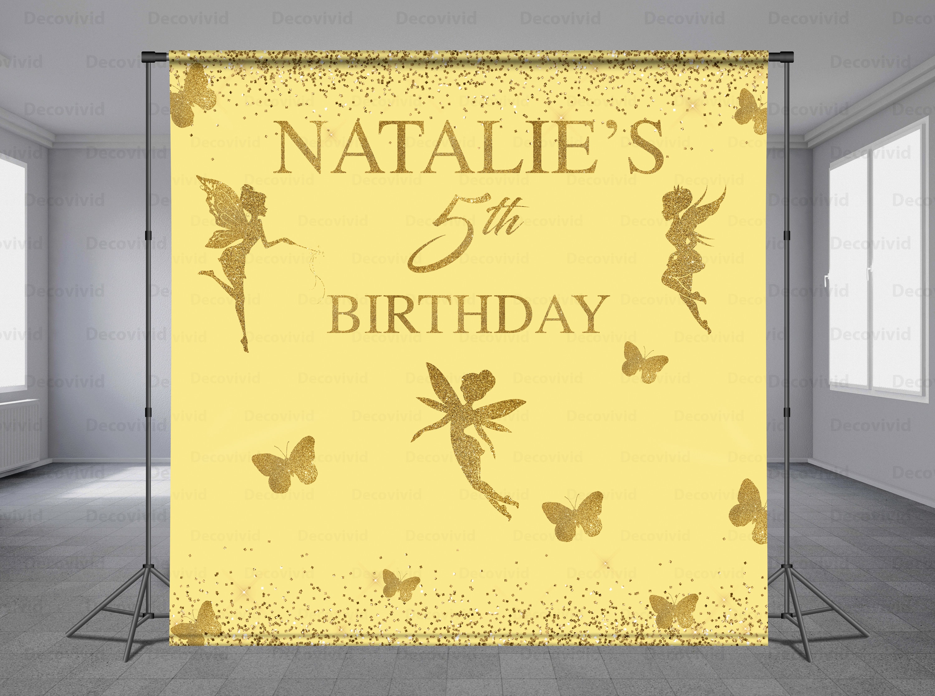 Fairy Birthday Backdrop Butterfly Party Decor Custom Kids Birthday Background All Ages Personalized Banner Edit Color Any
