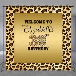Leopard Birthday Backdrop, Cheetah Print Backdrop, Sweet 16, Step And Repeat, Editable Colors, Gold Background, Add Photo, Any Size Banner