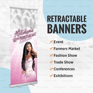 Custom Birthday Retractable Banner and Stand, Step And Repeat, Adjustable Banners, Retractable, Birthday Bash, Custom Roll Up Banner Stand