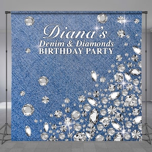 Denim Diamond Birthday Backdrop, Blue Jeans Background, Step and Repeat