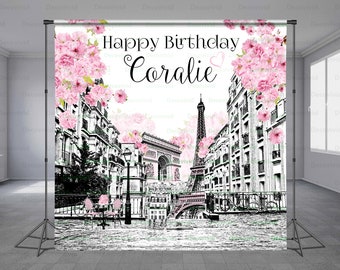 Paris Cafe Backdrop, France City, Eiffel Tower, Parisian Streets, Birthday, Bridal Shower, French Café, Patisserie Theme, Any Size Banner