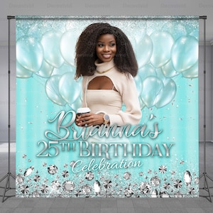 Photo Birthday Backdrop, All Ages Birthday, Turquoise, Teal Photo Background, Party Decoration, Photo Booth, Add Photo Free, Any Size Banner