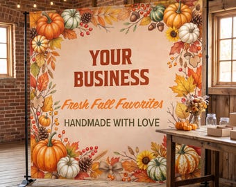 Fall Theme Fabric Backdrop with Stand, Thanksgiving, Polyester Banner, Backdrop stand and banner, Wrinkle Free, Business or Party Decoration
