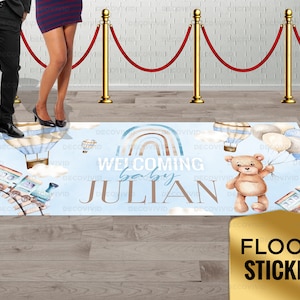 Teddy Bear Floor Decal Sticker, Air Balloon, Train, Floor Adhesive, Boho Floor Graphic, Dance Floor Vinyl Sticker, Removable, Birthday Party
