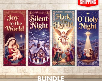 4 Church Banner Set, 24"x 36" Sanctuary & Worship Decor, Christmas Winter Decorations, Lord of Lords, King of Kings, Religion Wall Decor