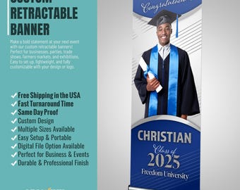 Graduation Banner, Custom Retractable Banner, Graduation Welcome Sign, Class of 2025, Prom Welcome Banner Backdrop, Custom Prom Banner