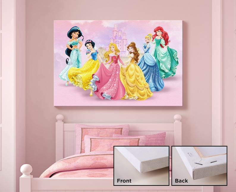 Disney Princess Canvas Print Kids Bedroom Wall Art Kids Gift Idea Wall Hanging Canvas Snow White Cinderella Aurora Kids Room Decor