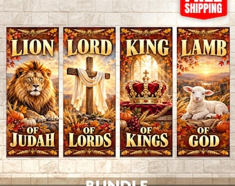 Fall Church Banner Set, 24"x 36" Sanctuary & Worship Decor, Sheep Of God, Church Wall, Mission Worship,  Lion Of Judah, Vinyl Banner