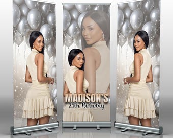 Birthday Retractable Banner, Birthday Custom Roll Up, Pop Up Banner, Roll Up Banner Stand, Birthday Celebration Decor, Triple Roll up banner