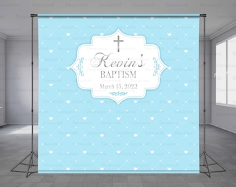 Baby Boy Baptism Backdrop, Christening Backdrop, Holy Baby Theme, God Bless, Communion, Religious Event, Blue Background, Any Size Banner