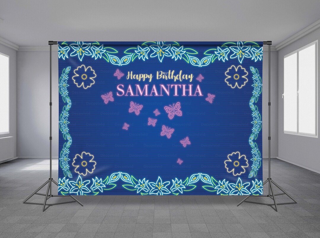 Royal Blue Butterfly, Birthday Backdrop, Background, Neon Design