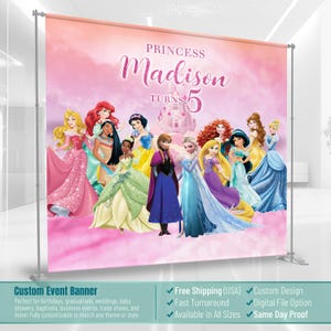 Princess Birthday Backdrop, Personalizable Party Banner, Little Princess Friends, Girl Event Backdrop, Castle, Girl Party, Any Size Banner