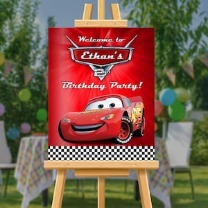 Car Birthday Welcome Sign, Personalized, Race Car, Custom Sign, Welcome Message Board, Welcome Poster Board, Printed on Foam Board