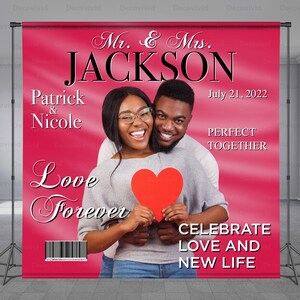 Wedding Magazine Cover Birthday Backdrop, Anniversary, Love Couple, Engagement, Valentine, Editable words Quotes, Any Size Banner